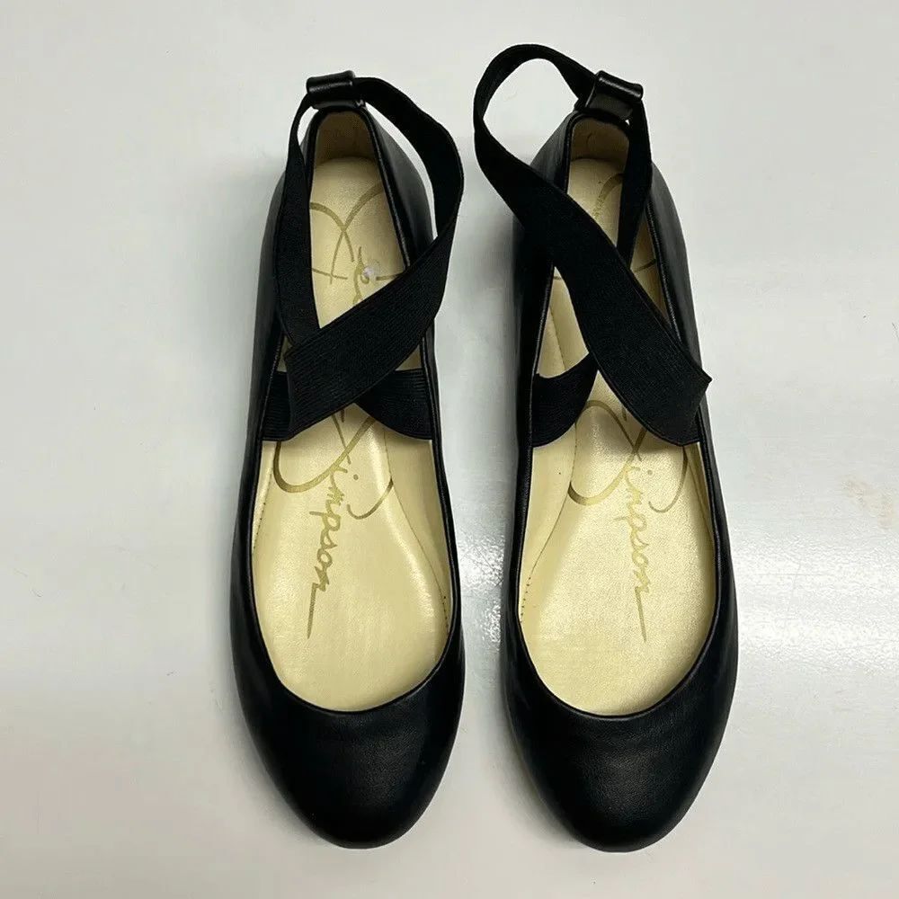 Jessica Simpson Black Criss Cross Ankle Ballet Rounded Toe Flats- 6.5M